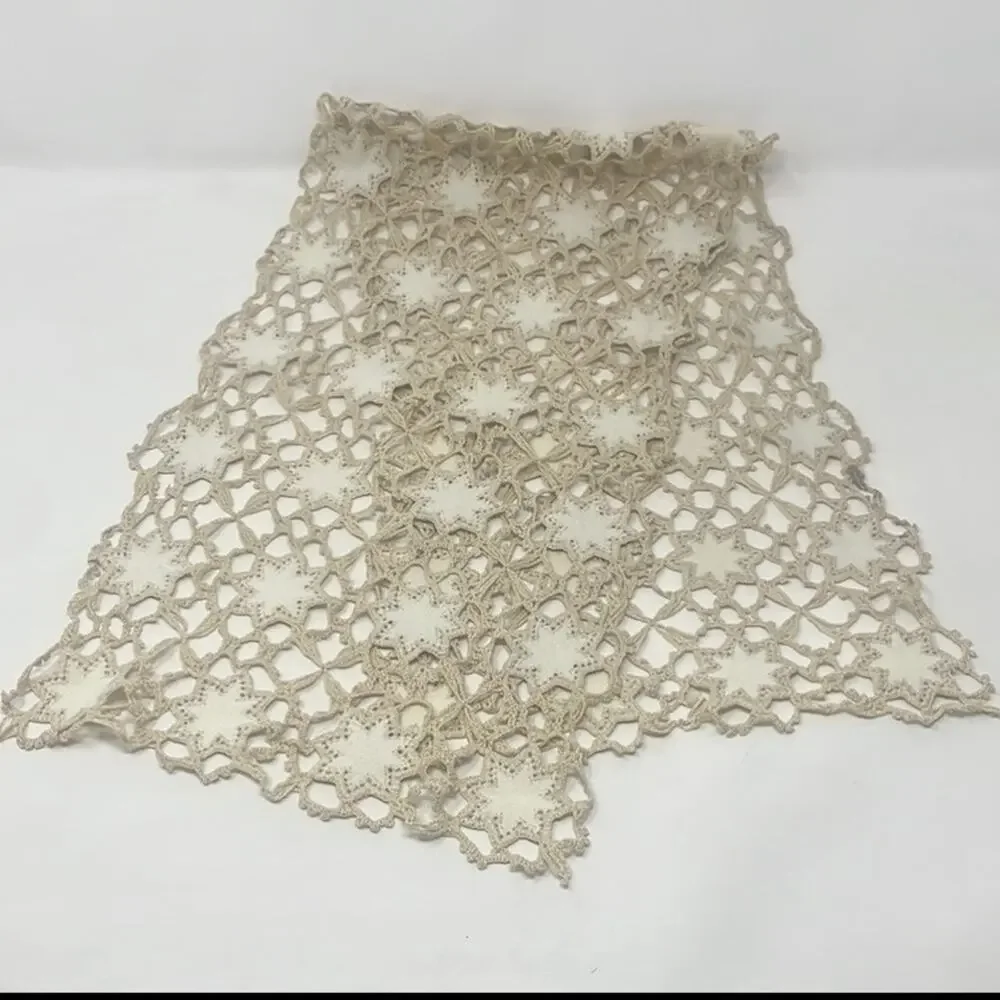 Vintage Handmade Shabby Chic Farmhouse Large Crochet Table Runner